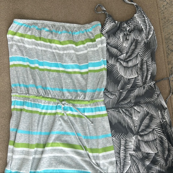 Banana Republic Gray and Green Striped Maxi Dress and Gap Gray Palm Maxi set of - Picture 1 of 3